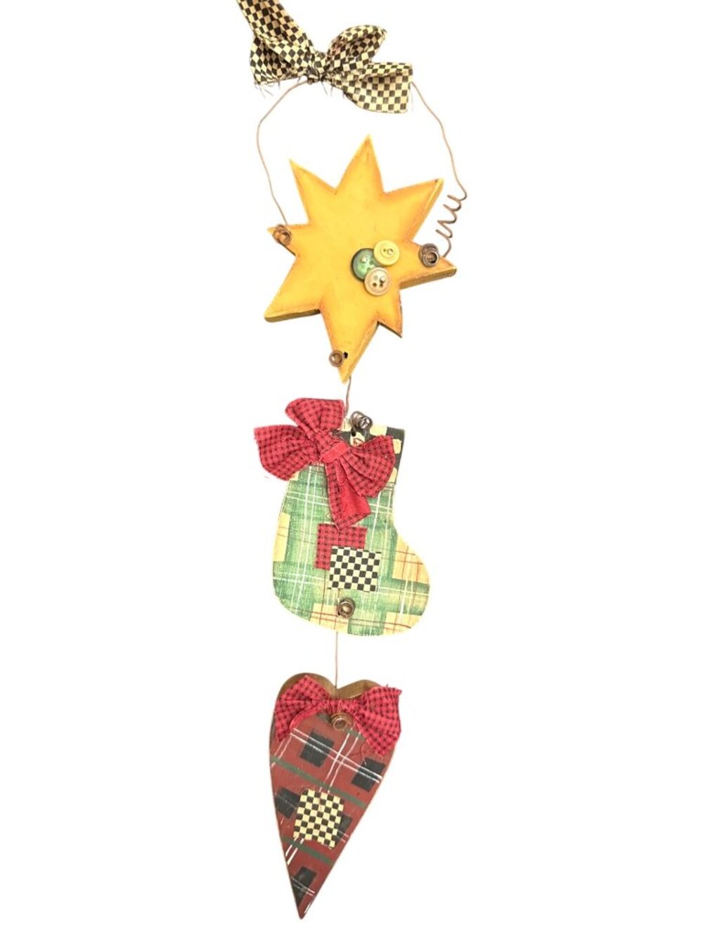 Rustic Wood Christmas Wall Decor Star Stocking & Heart Cottagecore Holiday 18”